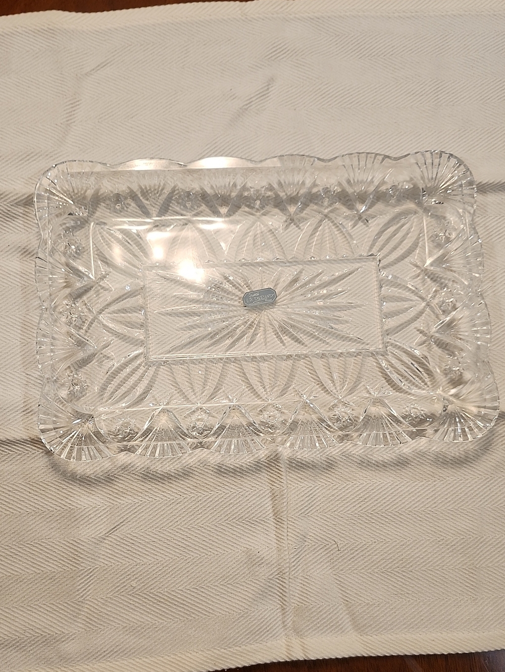 Clear Glass Rectangular Serving Tray - Elegant Cut Design G Durand